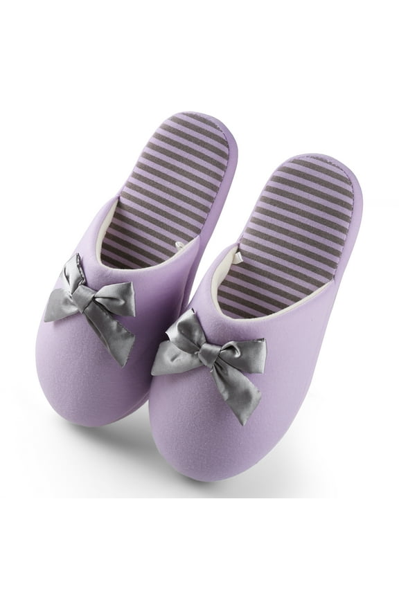 Women's Waffle Stripes and Bow Indoor Slippers