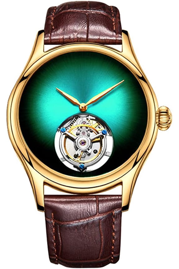 Analog Mechanical Hand-Wind Wrist Watch Men's Stainless Steel and Leather Sapphire Male Skeleton Real Tourbillon Leopard Eye Clock Waterproof Luminous