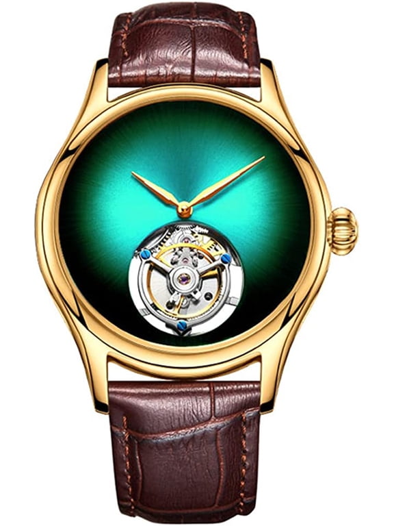Analog Mechanical Hand-Wind Wrist Watch Men's Stainless Steel and Leather Sapphire Male Skeleton Real Tourbillon Leopard Eye Clock Waterproof Luminous