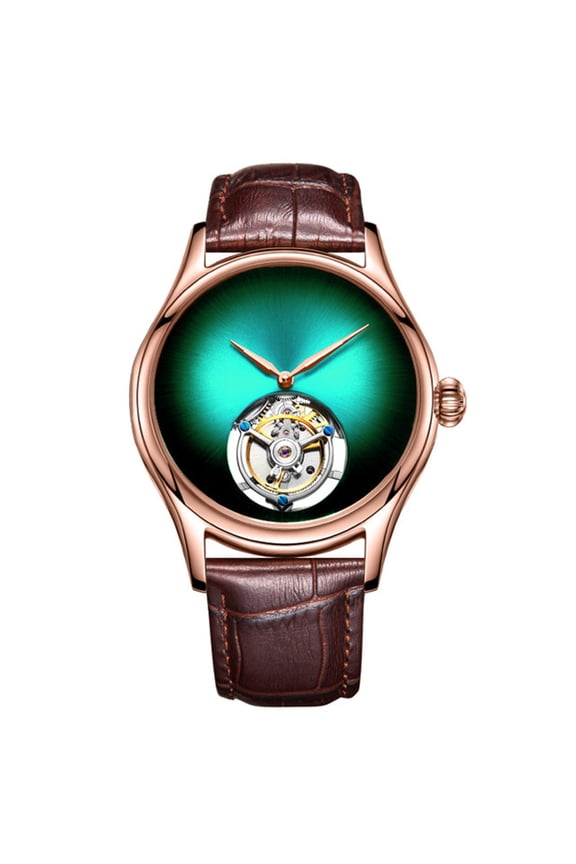 Analog Mechanical Hand-Wind Wrist Watch Men's Stainless Steel and Leather Sapphire Male Skeleton Real Tourbillon Leopard Eye Clock Waterproof Luminous
