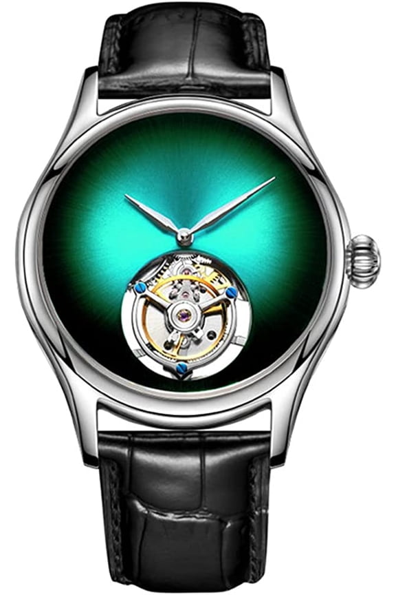 Analog Mechanical Hand-Wind Wrist Watch Men's Stainless Steel and Leather Sapphire Male Skeleton Real Tourbillon Leopard Eye Clock Waterproof Luminous