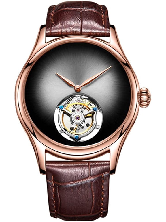 Analog Mechanical Hand-Wind Wrist Watch Men's Stainless Steel and Leather Sapphire Male Skeleton Real Tourbillon Leopard Eye Clock Waterproof Luminous