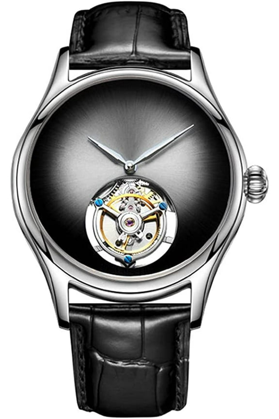 Analog Mechanical Hand-Wind Wrist Watch Men's Stainless Steel and Leather Sapphire Male Skeleton Real Tourbillon Leopard Eye Clock Waterproof Luminous