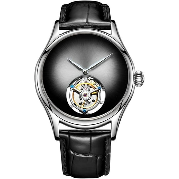 AESOP Analog Mechanical Hand-Wind Wrist Watch Men's Stainless Steel and Leather Sapphire Male Skeleton Real Tourbillon Leopard Eye Clock Waterproof Luminous