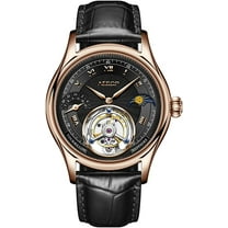 AESOP Analog Mechanical Hand-Wind Wrist Watch Men's Stainless Steel and Leather Sapphire Male Skeleton Real Tourbillon Moon Phase Clock Waterproof Chronograph