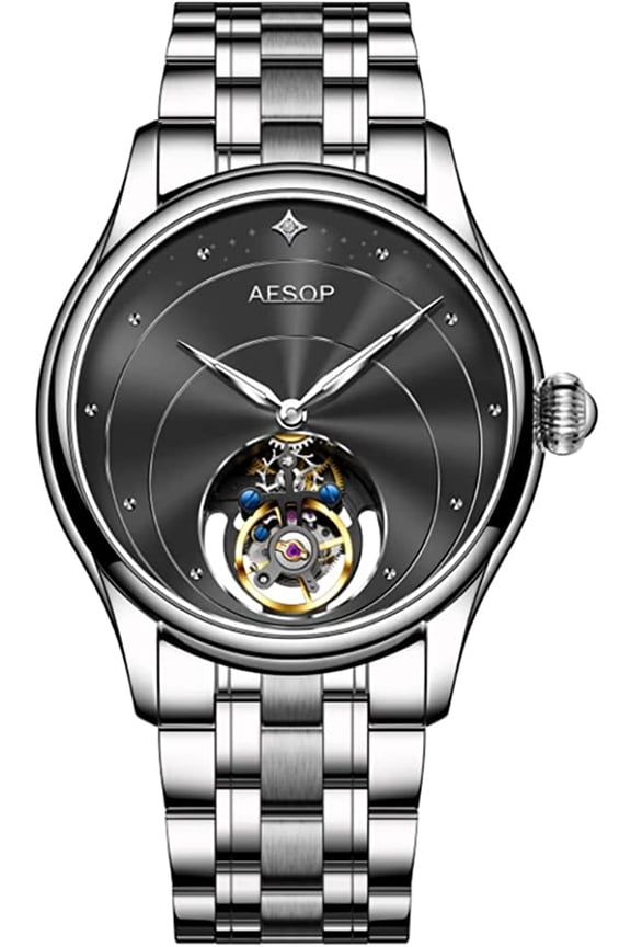 Analog Mechanical Hand-Wind Wrist Watch Men's Stainless Steel and Leather Sapphire Male Skeleton Real Tourbillon Clock Waterproof Luminous