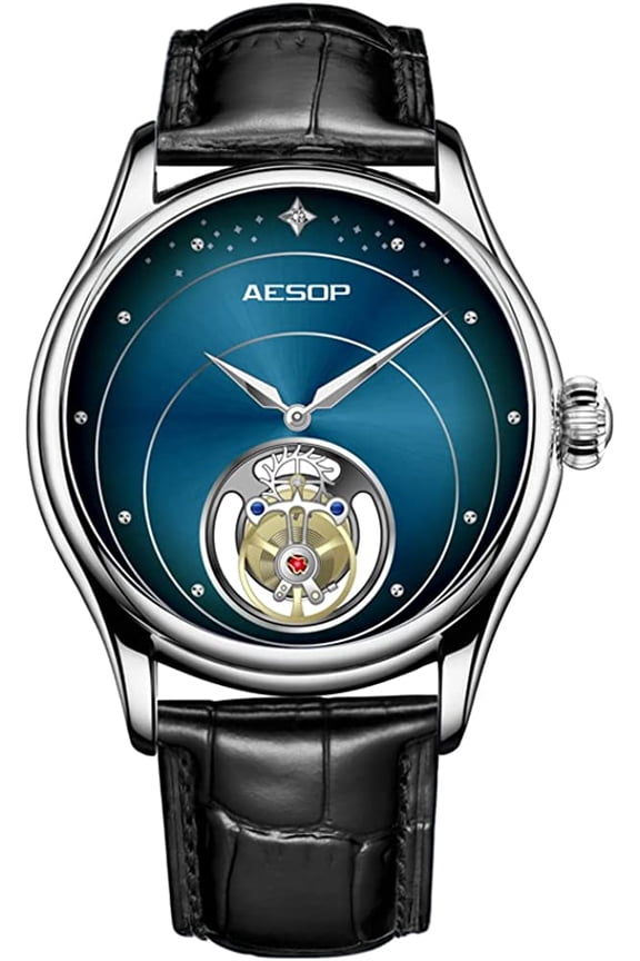 Analog Mechanical Hand-Wind Wrist Watch Men's Stainless Steel and Leather Sapphire Male Skeleton Real Tourbillon Clock Waterproof Luminous