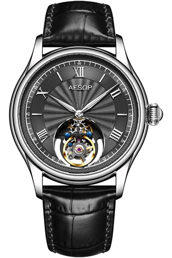Chronograph Tourbillon Skeleton Mechanical Hand-Wind Wrist Watch Men Sapphire Crystal Manual Wind Special Hollow Business Dress Clock Male Luminous Stainless Steel Leather