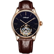 AESOP Classic Real Tourbillon Skeleton Hand-Wind Mechanical Wrist Watch Men Sapphire Crystal Manual Wind Business Dress Clock Man Stainless Steel Leather Strap Sand Stone Dial Wristwatches