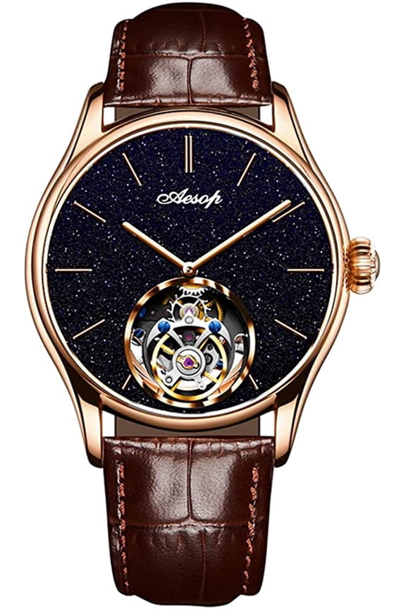 Classic Real Tourbillon Skeleton Hand-Wind Mechanical Wrist Watch Men Sapphire Crystal Manual Wind Business Dress Clock Man Stainless Steel Leather Strap Sand Stone Dial Wristwatches