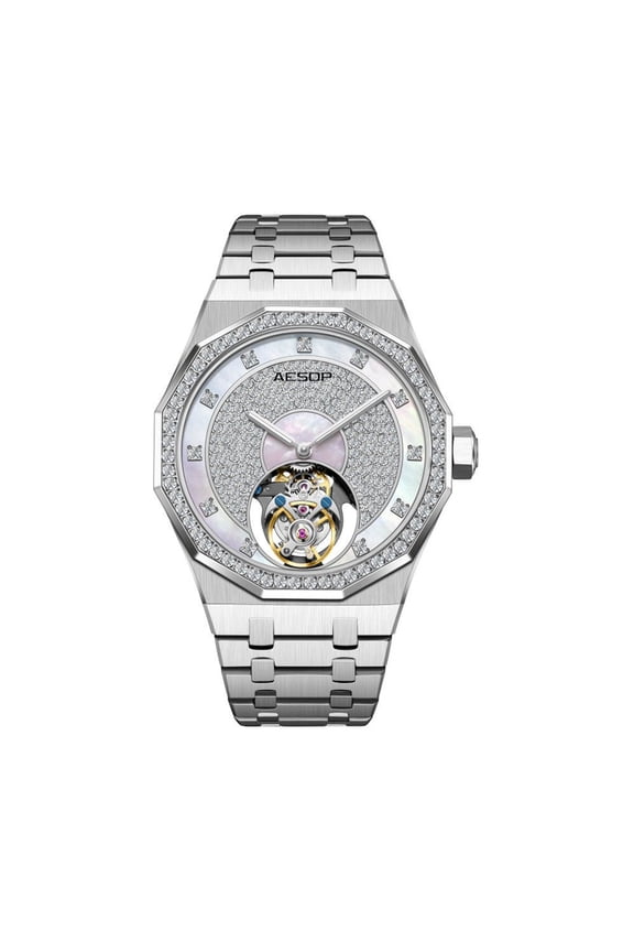 Flying Tourbillon Skeleton Diamond Dial Mechanical Hand Wind Wrist Watch Men Sapphire Crystal Business Double-sided Hollow Waterproof Clock Man Luminous Steel Rubber Wristwatch