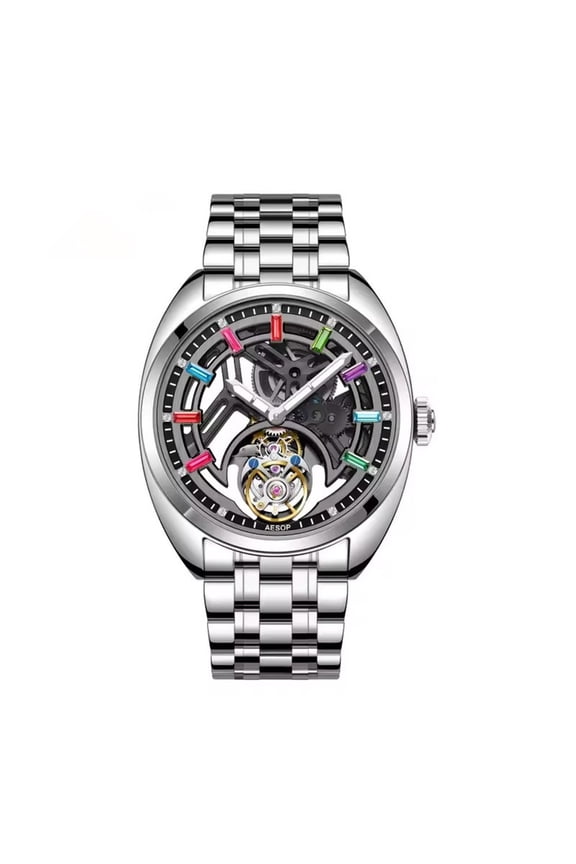 Flying Tourbillon Skeleton Mechanical Hand Wind Wrist Watch Men Sapphire Crystal Diamond Business Double-sided Hollow Waterproof Clock Man Luminous Steel Leather Wristwatch
