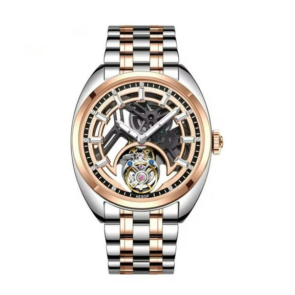 AESOP Flying Tourbillon Skeleton Mechanical Hand Wind Wrist Watch Men Sapphire Crystal Diamond Business Double-sided Hollow Waterproof Clock Man Luminous Steel Leather Wristwatch