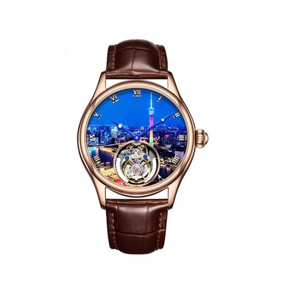 AESOP Flying Tourbillon Skeleton Mechanical Hand Wind Wrist Watch Men Sapphire Crystal Diamond Business Double-sided Hollow Waterproof Clock Man Luminous Steel Leather Wristwatch Chinese Cities Dial
