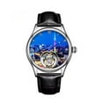 thumbnail image 1 of AESOP Flying Tourbillon Skeleton Mechanical Hand Wind Wrist Watch Men Sapphire Crystal Diamond Business Double-sided Hollow Waterproof Clock Man Luminous Steel Leather Wristwatch Chinese Cities Dial, 1 of 1