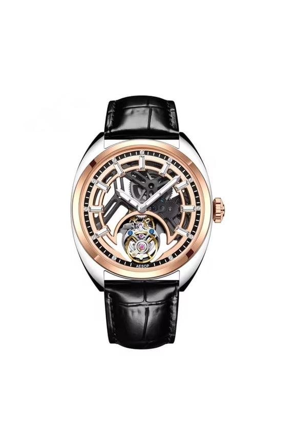 Flying Tourbillon Skeleton Mechanical Hand Wind Wrist Watch Men Sapphire Crystal Diamond Business Double-sided Hollow Waterproof Clock Man Luminous Steel Leather Wristwatch