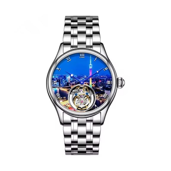 AESOP Flying Tourbillon Skeleton Mechanical Hand Wind Wrist Watch Men Sapphire Crystal Diamond Business Double-sided Hollow Waterproof Clock Man Luminous Steel Leather Wristwatch Chinese Cities Dial