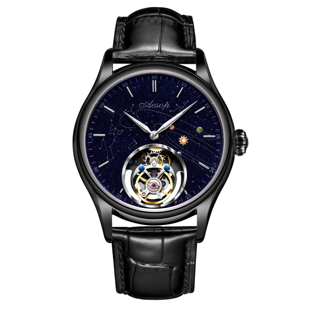 AESOP Mechanical Hand Wind Skeleton Tourbillon Wrist Watch Men