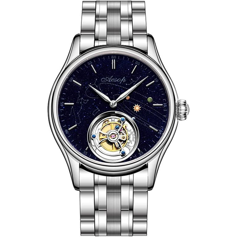 AESOP Mechanical Hand-Wind Skeleton Tourbillon Wrist Watch Men