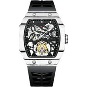AESOP Mechanical Hand-Wind Square Wrist Watch Men's Stainless Steel and Silicone Sapphire Male Skeleton Real Tourbillon Clock Waterproof Luminous Chronograph