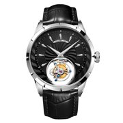 AESOP Men Mechanical Tourbillon Watches Hand Wind Sapphire Stainless Steel Skeleton Wrist Watches 50M Waterproof Luxury Business Watch with Genuine Leather Strap