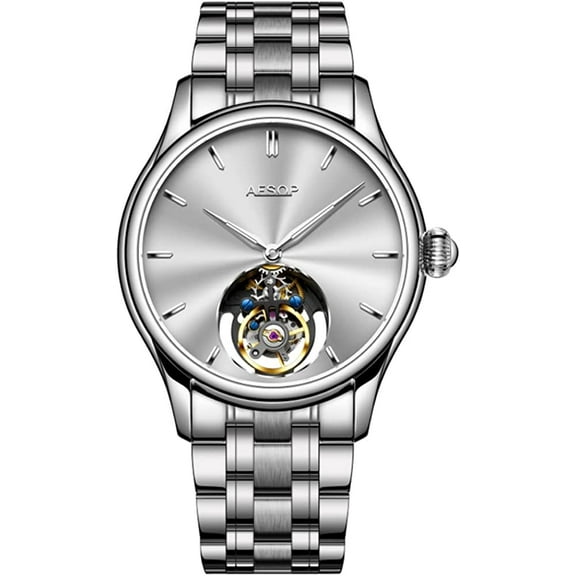 AESOP Off-axis Tourbillon Skeleton Hand-Wind Mechanical Wrist Watch Men Sapphire Crystal Manual Business Dress Clock Man Luminous Stainless Steel Leather