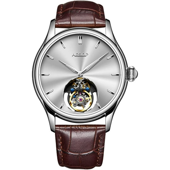 AESOP Off-axis Tourbillon Skeleton Hand-Wind Mechanical Wrist Watch Men Sapphire Crystal Manual Business Dress Clock Man Luminous Stainless Steel Leather
