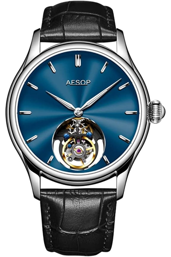 Off-axis Tourbillon Skeleton Hand-Wind Mechanical Wrist Watch Men Sapphire Crystal Manual Business Dress Clock Man Luminous Stainless Steel Leather