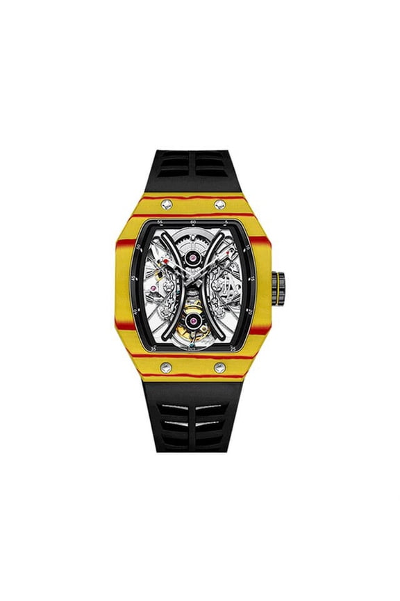 RICHA Square Carbon Fiber Bezel Men Mechanical Wristwatches Flying Tourbillon Watch Skeleton Luminous Clock Man Watches