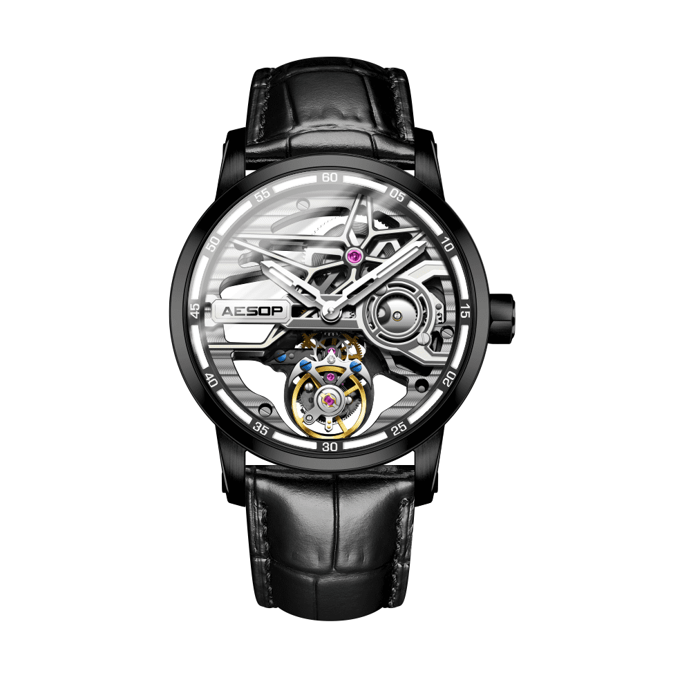 AESOP Real Flying Tourbillon Skeleton Hand Wind Mechanical Wrist Watch