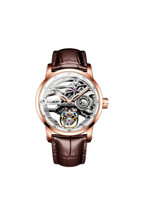 Real Flying Tourbillon Skeleton Hand Wind Mechanical Wrist Watch Men Sapphire Crystal Diamond Business Dress Hollow Dial Clock Man Super Luminous Stainless Steel Leather