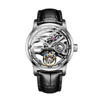 AESOP Real Flying Tourbillon Skeleton Hand Wind Mechanical Wrist Watch Men Sapphire Crystal Diamond Business Dress Hollow Dial Clock Man Super Luminous Stainless Steel Leather