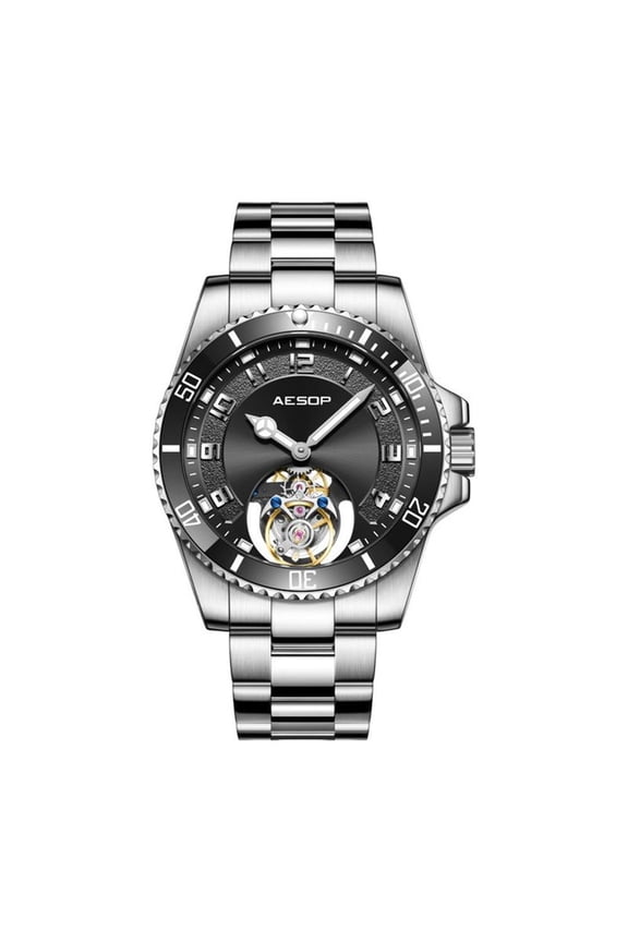 Real Flying Tourbillon Skeleton Mechanical Hand Wind Wrist Watch Men Sapphire Crystal Diamond Business Double Side Hollow Dial Clock Man Luminous Stainless Steel Waterproof Wristwatch