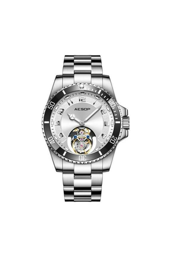 Real Flying Tourbillon Skeleton Mechanical Hand Wind Wrist Watch Men Sapphire Crystal Diamond Business Double Side Hollow Dial Clock Man Luminous Stainless Steel Waterproof Wristwatch