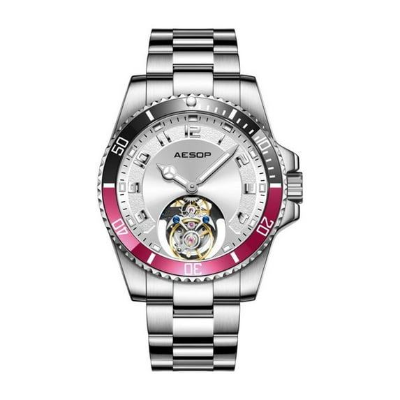 AESOP Real Flying Tourbillon Skeleton Mechanical Hand Wind Wrist Watch Men Sapphire Crystal Diamond Business Double Side Hollow Dial Clock Man Luminous Stainless Steel Waterproof Wristwatch