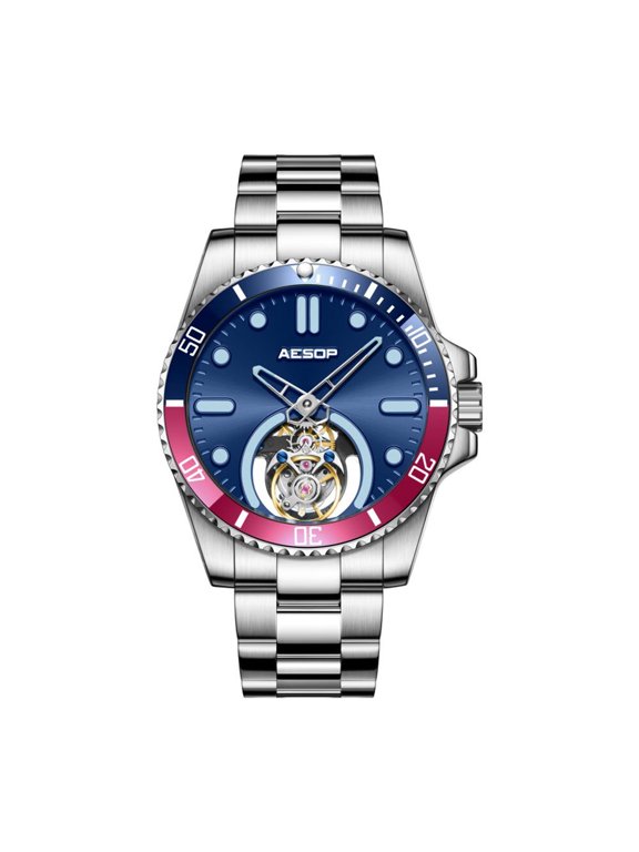 Real Flying Tourbillon Skeleton Mechanical Hand Wind Wrist Watch Men Sapphire Crystal Diamond Business Dress Double Side Hollow Dial Clock Man Super Luminous Stainless Steel