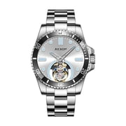 AESOP Real Flying Tourbillon Skeleton Mechanical Hand Wind Wrist Watch Men Sapphire Crystal Diamond Business Dress Double Side Hollow Dial Clock Man Super Luminous Stainless Steel