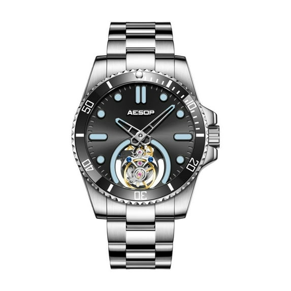 AESOP Real Flying Tourbillon Skeleton Mechanical Hand Wind Wrist Watch Men Sapphire Crystal Diamond Business Dress Double Side Hollow Dial Clock Man Super Luminous Stainless Steel