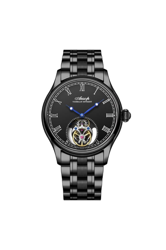 Real Flying Tourbillon Skeleton Mechanical Hand Wind Wrist Watch Men Sapphire Crystal Diamond Business Dress Hollow Clock Man Stainless Steel Leather Wristwatch
