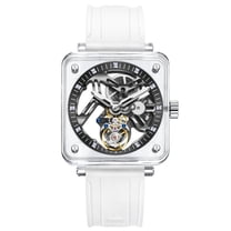 AESOP Real Flying Tourbillon Skeleton Mechanical Hand Wind Wrist Watch Men Sapphire Crystal Diamond Business Dress Hollow Dial Clock Man Super Luminous Transparent Case Rubber Band