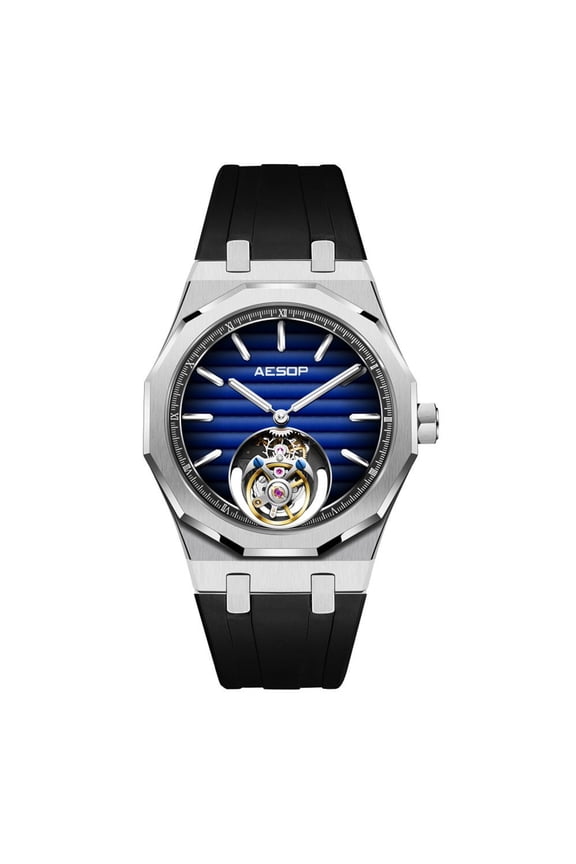 Real Flying Tourbillon Skeleton Mechanical Manual Winding Wrist Watch Men Sapphire Crystal Diamond Business Dress Hollow Super Luminous Clock Man Gradient Dial Stainless Steel Rubber