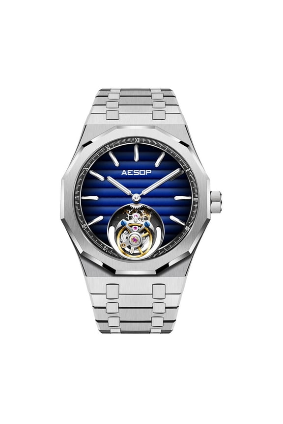 Real Flying Tourbillon Skeleton Mechanical Manual Winding Wrist Watch Men Sapphire Crystal Diamond Business Dress Hollow Super Luminous Clock Man Gradient Dial Stainless Steel Rubber