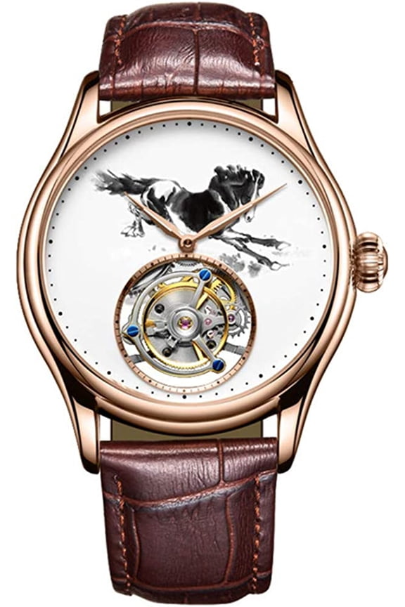 Real Tourbillon Skeleton Hand-Wind Mechanical Wrist Watch Men Sapphire Crystal Manual Business Dress Clock Man Luminous Leather Band Ink Horse Dial