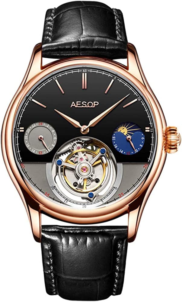 AESOP Real Tourbillon Skeleton HandWind Mechanical Wrist Watch Men