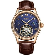 AESOP Real Tourbillon Skeleton Hand-Wind Mechanical Wrist Watch Men Sapphire Crystal Manual Dress Clock Man Luminous Leather Moon Phase Multifunction