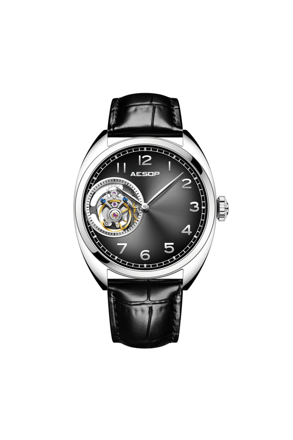 Real Tourbillon Skeleton Mechanical Hand Wind Wrist Watch Men Sapphire Crystal Diamond Business Dress Hollow Clock Man Aurora Dial Stainless Steel Leather