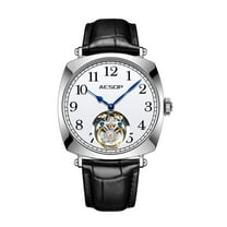 AESOP Real Tourbillon Skeleton Mechanical Hand Wind Wrist Watch Men Sapphire Crystal Diamond Business Dress Hollow Clock Man Stainless Steel Leather Wristwatch