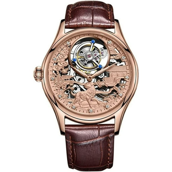 AESOP Skeleton Tourbillon Hand-Wind Mechanical Wristwatch Men Sapphire Luminous Dog Butterfly Magpie Dial Clock Leather Auspicious Good Luck Happiness Watch