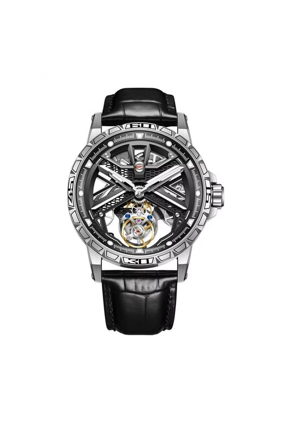 Skeleton Tourbillon Mechanical Hand Wind Movement Wrist Watch Men Sapphire Crystal Diamond Business Double-sided Hollow Waterproof Clock Man Luminous Steel Leather Wristwatch