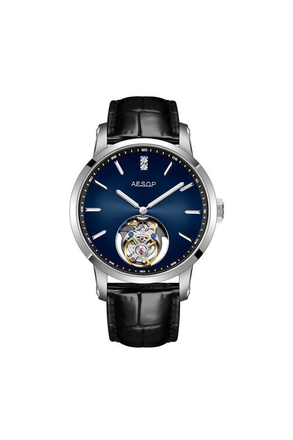 Skeleton Tourbillon Mechanical Hand Wind Movement Wrist Watch Men Sapphire Crystal Diamond Business Double-sided Hollow Waterproof Clock Man Luminous Genuine Leather Band Wristwatch